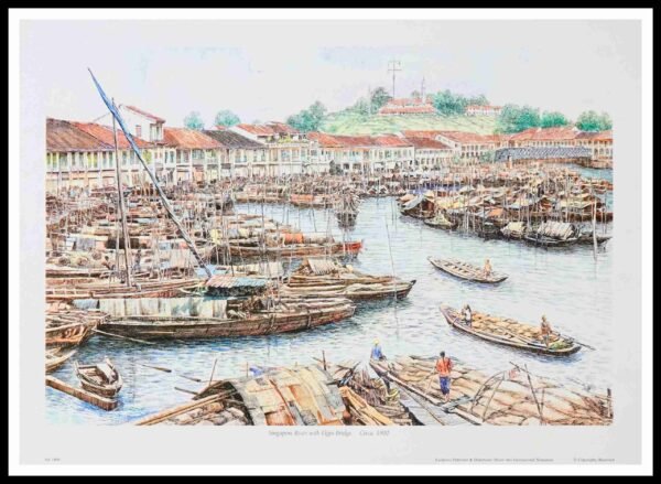 SH 1859C Singapore River with Elgin Bridge 7×5 Mini Print – Fan S.H.