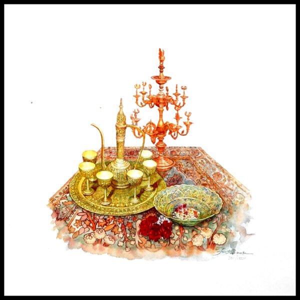 SH 1655C Indian Wineset & Candlestand 6×6 Mini Print – Fan S.H.