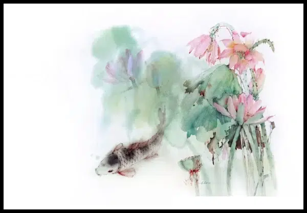 CR 1072 Lotus with Fish B 7×5"